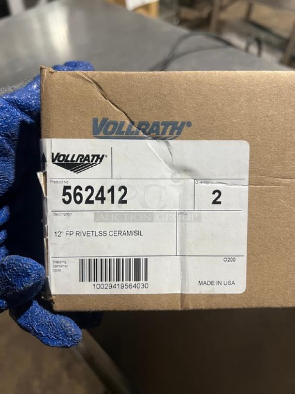 Vollrath Easy Grip Heavy Duty Frying Pan, Model 562412, 12-inch, brand new in box, ceramic/silver finish, made in USA.