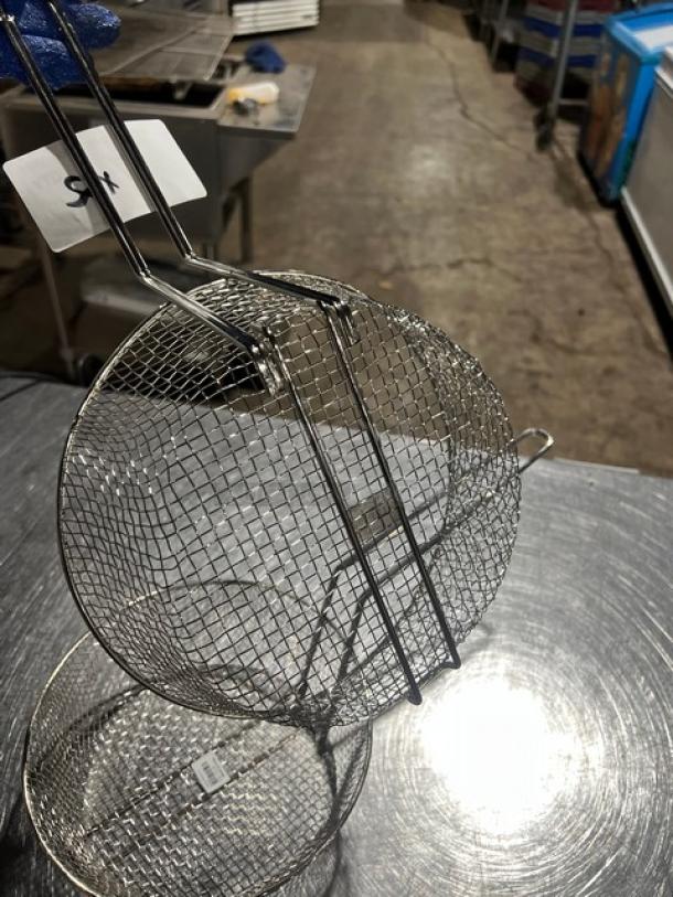 Brand new Winco culinary basket, model FB10-M, stainless steel mesh, dual handle, includes two baskets per bid, mint condition.