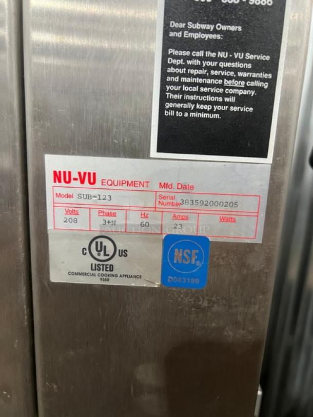 Nuvu SUB123 Subway Edition electric convection oven with proofer combo, 208V 3 phase, on casters. Serial 383592000205.