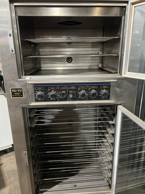 Nuvu SUB123 electric baking station, convection oven with proofer combo, 208V 3 phase, on casters, model and serial labels visible.