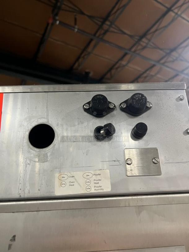 Nuvu SUB123 Subway Edition Baking Station with convection oven, proofer combo. Features 208V 3-phase power, on casters. Visible control knobs and function labels. Serial 383592000205.