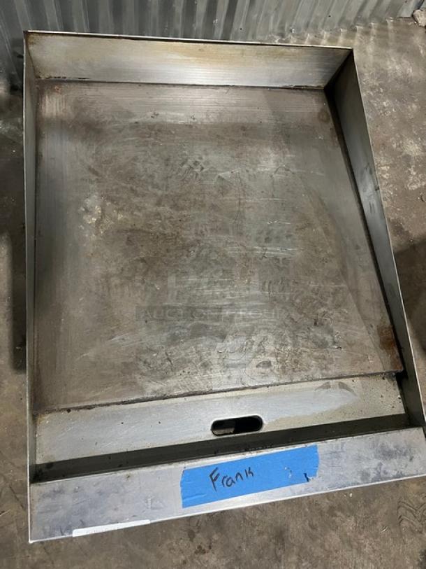 Starmax 24" natural gas countertop flat griddle on legs, thermostatic control, used condition, label marked "Frank."