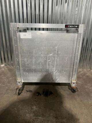 Cres Cor Heavy Duty Half Rack Sheet Pan Rack on casters, metal frame, visible wear and scratches, model tag present.