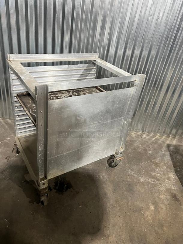 Cres Cor heavy-duty half rack sheet pan rack on casters, metal construction, used condition, visible wear.