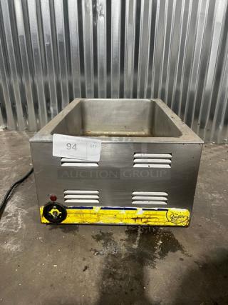 Qualite countertop food warmer FW1200WF, 115V 1Phase, stainless steel, used condition, visible branding and dial.