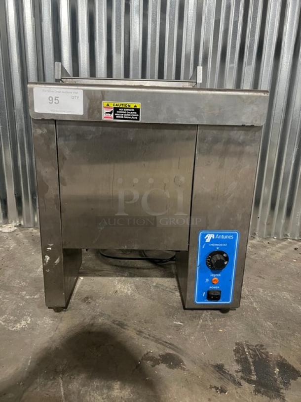 Antunes VCT1000CV stainless steel electric countertop toaster, double-sided toasting, on legs, 208-240V, good condition.