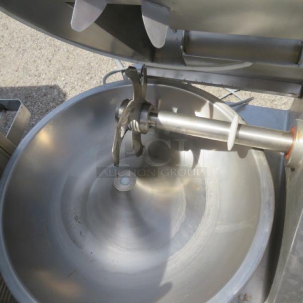 Butcher Boy tabletop bowl chopper, Model K15M, 220 Volt, stainless steel, visible blades, unable to test, size 35x26x22 inches.