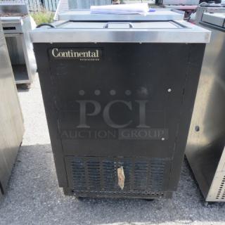 Continental Bottle Box, Model CBC24, 24x28x40 inches. Black, used condition, labeled; non-functional cooling, 115 volts.