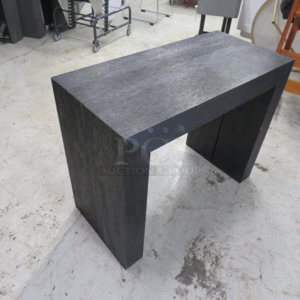 Adjustable table with dark wood finish, 2 end pieces, and 4 inserts. Can extend up to 8 feet. Dimensions: 98x37.5x30 inches.