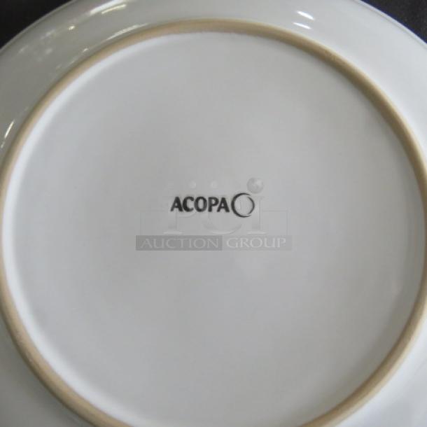 New Acopa 10.5-inch bright white plate, model 12XBID, showcasing pristine condition with branded marking on the base.