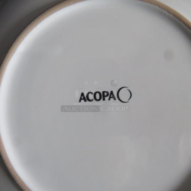 New Acopa 8-1/4" bright white plate with logo. Pristine condition. Model: 12XBID.
