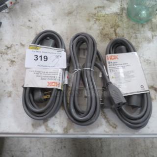 NEW HDX 9 ft. 20 AMP, 250 Volt extension cords. Gray, three-pack, labeled 319QTY from PCIAuctions.