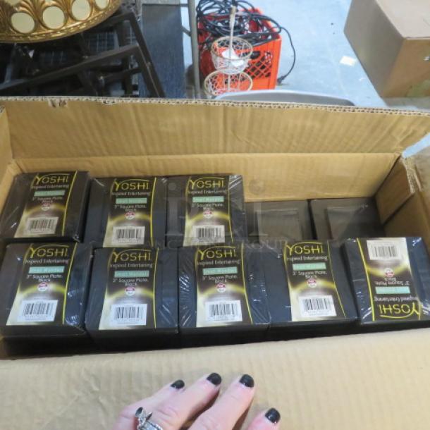 One case of Yoshi 3-inch square black plates, unopened, in original packaging.