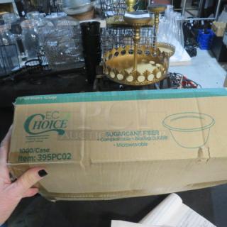 Box of Choice 2oz portion cups, item 395PC02, sugarcane fiber, compostable, biodegradable, microwavable, 1000 per case.