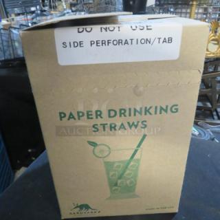 Box of 875ct Aardvark paper drink straws, marked "Do Not Use Side Perforation/Tab," eco-friendly, made in USA.