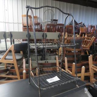 Black metal 2-shelf decor, 13x12x25 inches, two-tier design, sturdy frame, ideal for display or storage. Note: Item tag visible.