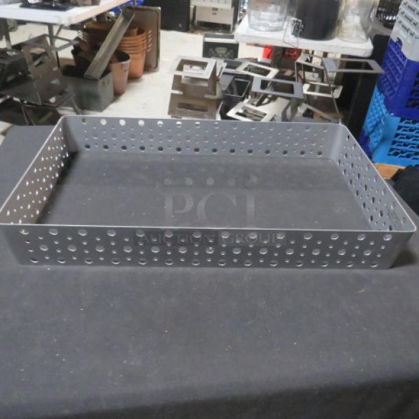 FOH Rectangle Buffet Display Holder, Model BHO066BC120, 20x12x2.75 inches, metal with perforated design, auction item.