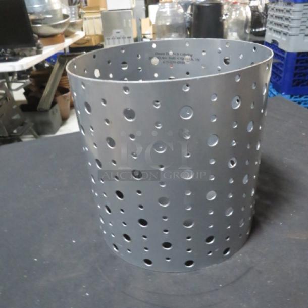 Front Of The House round buffet display riser, perforated metal design, 8.5x8 inches, excellent condition.