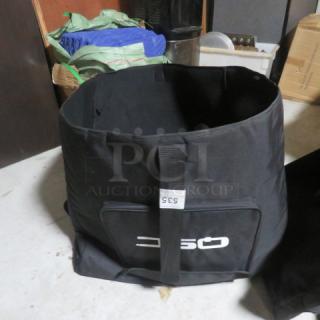 QSC XXXXL Black Equipment Bag, durable design, large capacity, with logo and tag showing "4XBID".