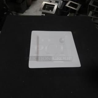 New 9-inch World Square Plate, Model SL-9. White porcelain, sleek design. Ideal for modern table settings. Item #12XBID.