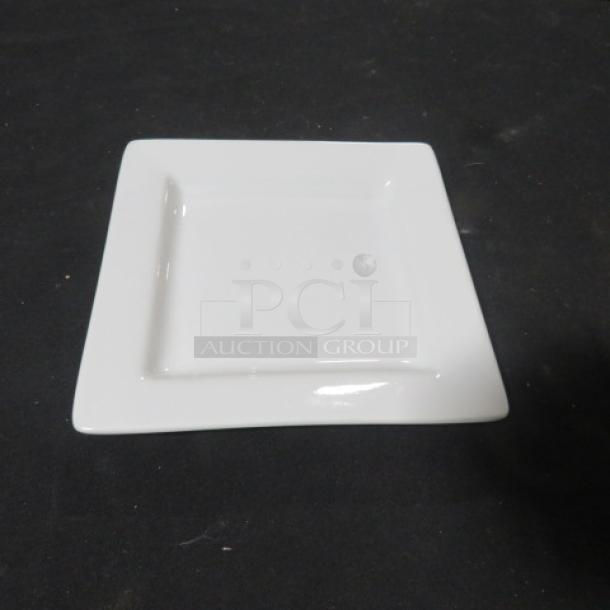 White 6-inch square plate by World, model SL-9, new condition, ideal for modern dinner settings.