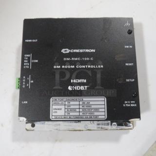 Crestron DM-RMC-100-C DM Room Controller, HDMI, HDBaseT, black, visible ports and diagnostics label, used condition.