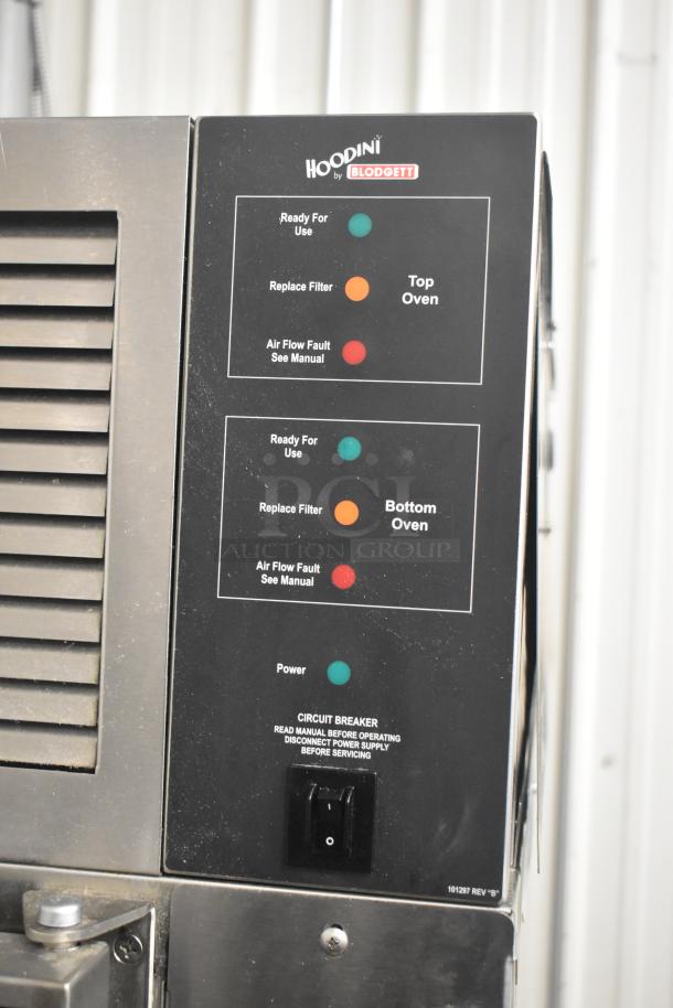 Brand new Blodgett HVH-100E HydroVection oven control panel with status lights and circuit breaker instructions.