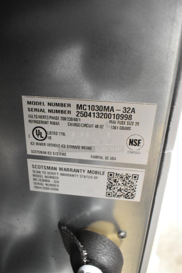 2025 Scotsman MC1030MA-32A Prodigy Elite commercial ice machine label, model number and specs visible, new condition.
