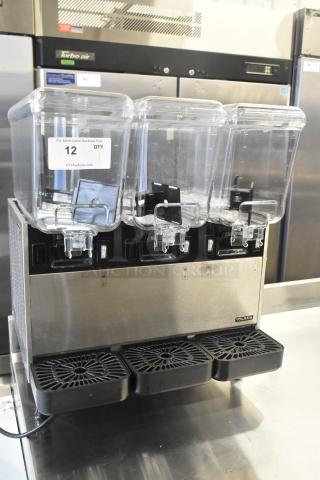 Vollrath VBBD3-37-F beverage dispenser, triple 3.17-gallon bowls, new scratch and dent condition, fountain spray, 115V, 1 Phase.