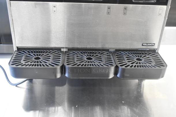 Brand new Vollrath VBBD3-37-F triple bowl beverage dispenser, 115V, with fountain spray, minor scratches visible.