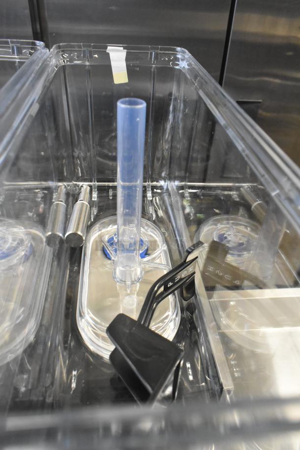 Vollrath VBBD3-37-F beverage dispenser with three 3.17-gallon bowls, clear with fountain spray, brand new scratch and dent.