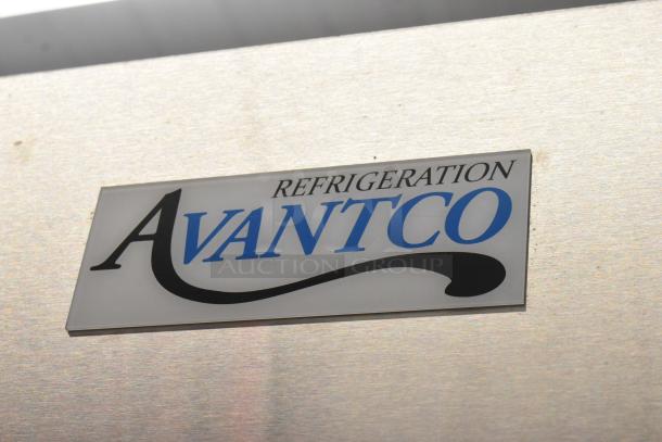 Alt text: Avantco 178A49RHC logo on 2023 commercial 2-door reach-in cooler, 115 volts, 1 phase, scratch and dent condition.