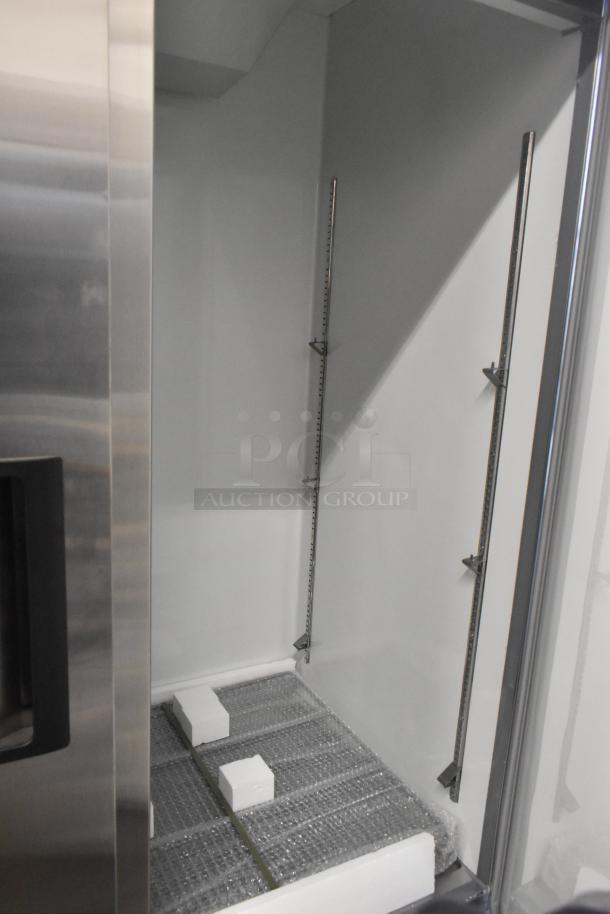 Brand new Avantco 178A49RHC commercial 2-door cooler. Scratch and dent model, 115V, 1 phase. Interior shelving shown.