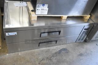BRAND NEW Avantco 178CBE60HC Commercial Chef Base, 2 Drawer, 115V, with Casters. Slight cosmetic dent, stainless steel finish.