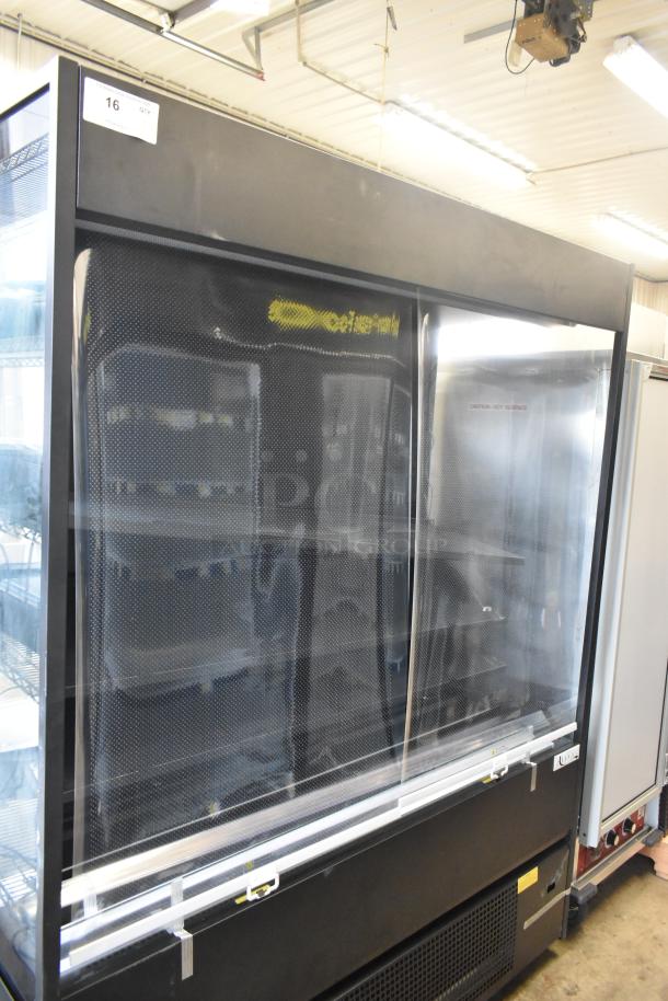 Brand new Avantco 193VOA60B black vertical open air merchandiser, extra deep, LED lighting, minor scratches, 115V, 1 Phase.