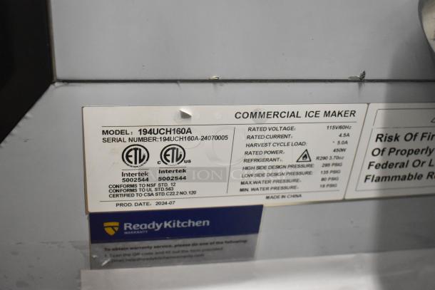 Brand new 2024 Avantco 194UCH160A undercounter half cube ice machine. 160 lb capacity, 115V, 1 phase. Scratch and dent condition.