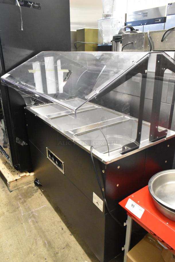 Brand new Advance Tabco B3-120-B-SB three-pan buffet hot food table, enclosed base, open well, 120V, 1 Phase, minor scratches.