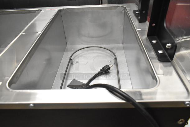 Advance Tabco B3-120-B-SB three-pan buffet hot food table, open well, pristine condition, 120V, 1-phase, model 109B3BSBXA.