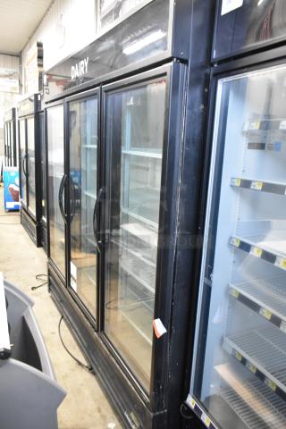2019 True GDM-72-HC 3 Door Reach-In Cooler Merchandiser, 115V, 1 Phase, black exterior, glass doors, very good condition.