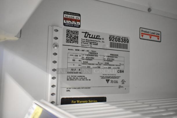 2017 True GDM-49F-HC cooler label showing model, refrigerant, voltage, and U.S. manufacturer details.