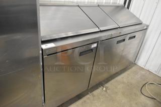 2019 Delfield 4472N-30M-TS11 sandwich salad prep table, stainless steel, with bain marie top on casters, 115V, 1 phase.