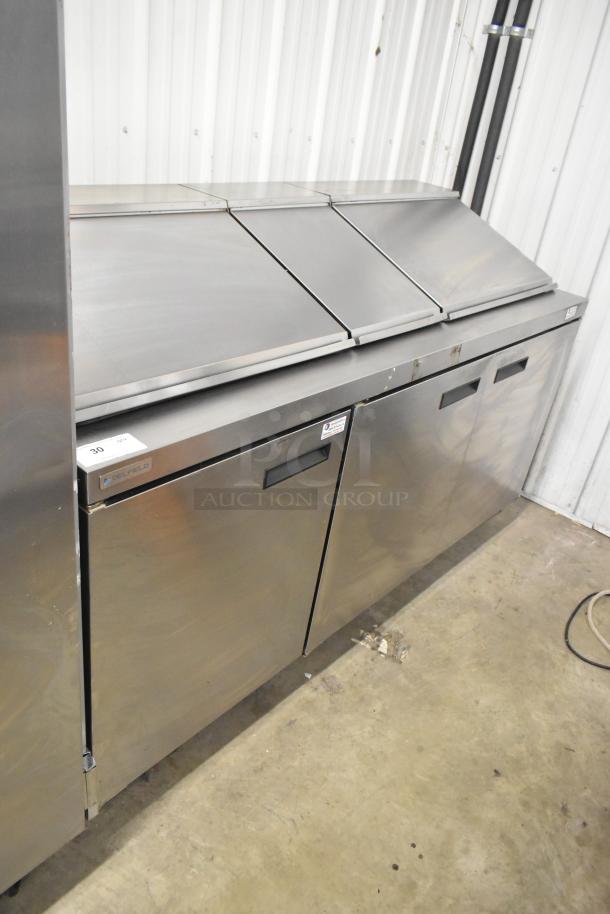 2019 Delfield 4472N-30M-TS11 commercial sandwich salad prep table, stainless steel, on casters, excellent condition.