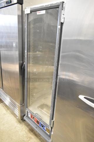 2016 Metro C519-CFC-U Heated Holding Cabinet with glass door, commercial casters. 120V, 1Phase. Scratches visible.