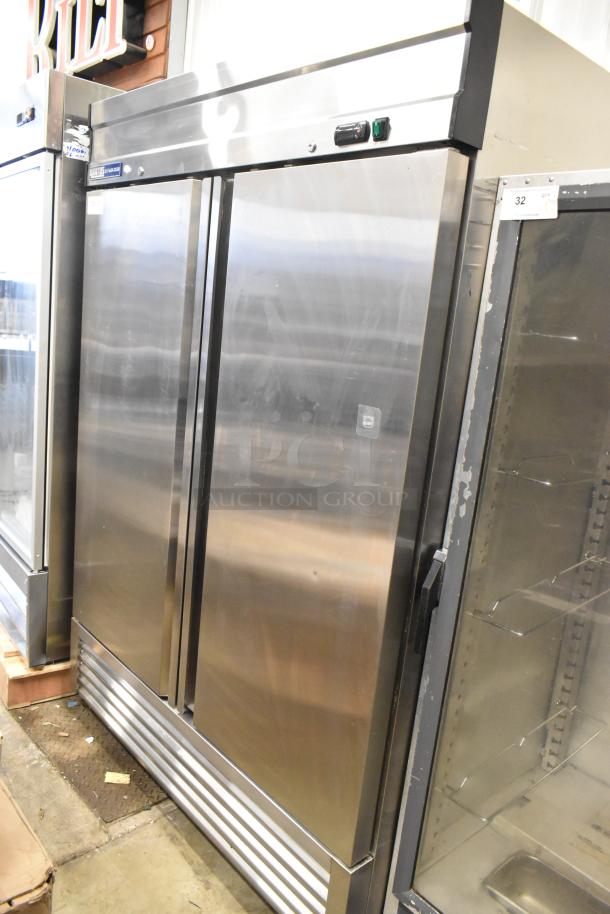 Kratos model 68K-774HC commercial 2-door reach-in freezer, stainless steel, on casters. 115 volts, 1 phase. 