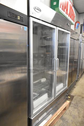 2025 KoolMore RIR-2D-GD Commercial 2 Door Cooler, scratch and dent, 115V, 1 Phase, stainless steel with glass doors.