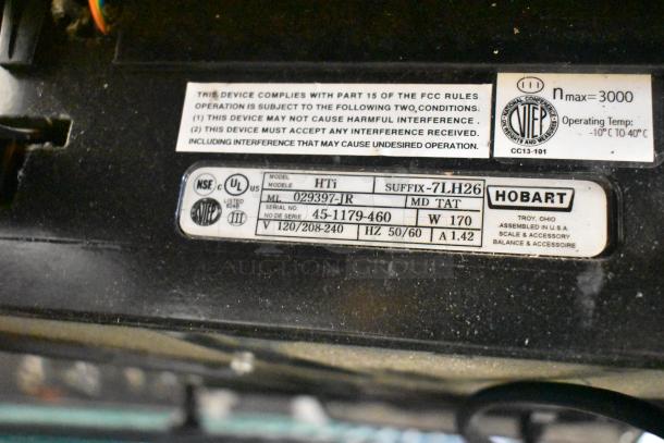 2017 Hobart HTi-7LH26 commercial scale label, model and specifications shown, 120/208-240V, tested and working.
