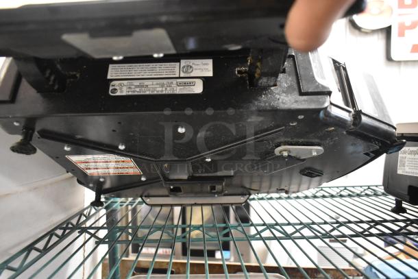 2016 Hobart HTi-7LH metal countertop scale, missing right legs, no power cord. Labels show specs; works on 120/208-240V, 1 phase.