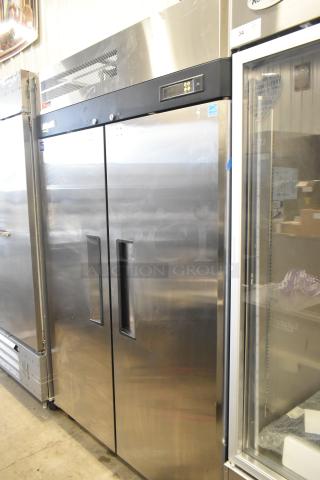 Turbo Air M3R47-2-N Commercial 2 Door Reach In Cooler on Casters, 115V, 1 Phase, stainless steel, digital display.