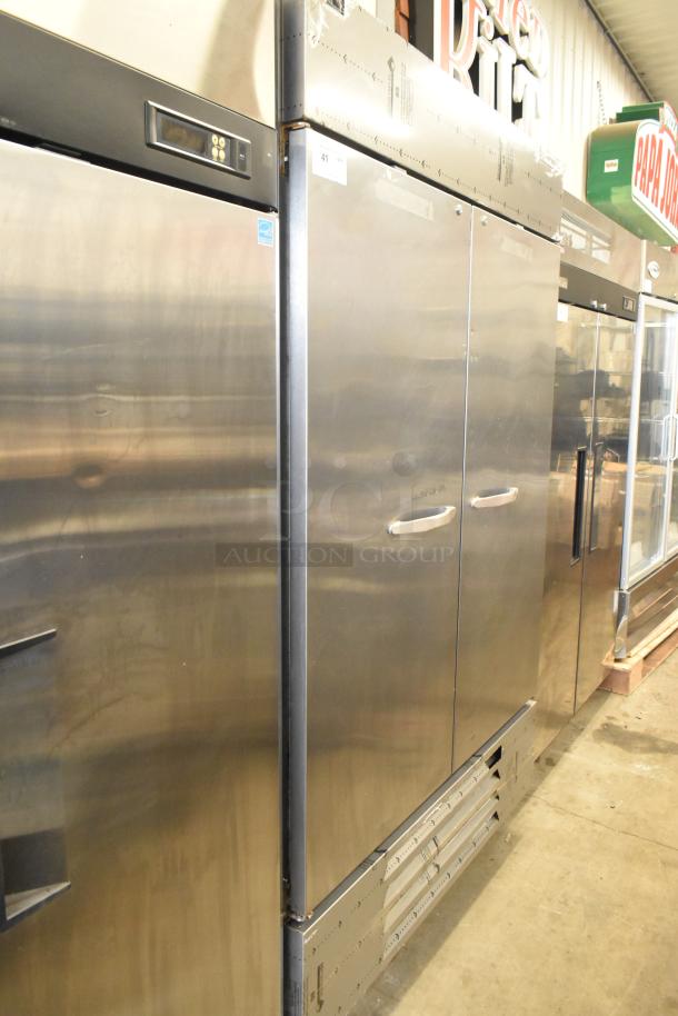 Beverage Air HBF49-1 Commercial 2-Door Freezer, stainless steel, on casters, 115V, 1 phase, minimal wear, clear display panel.