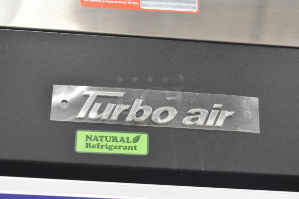 Turbo Air M3F47-2-N freezer label with logo and "Natural Refrigerant" tag shown.